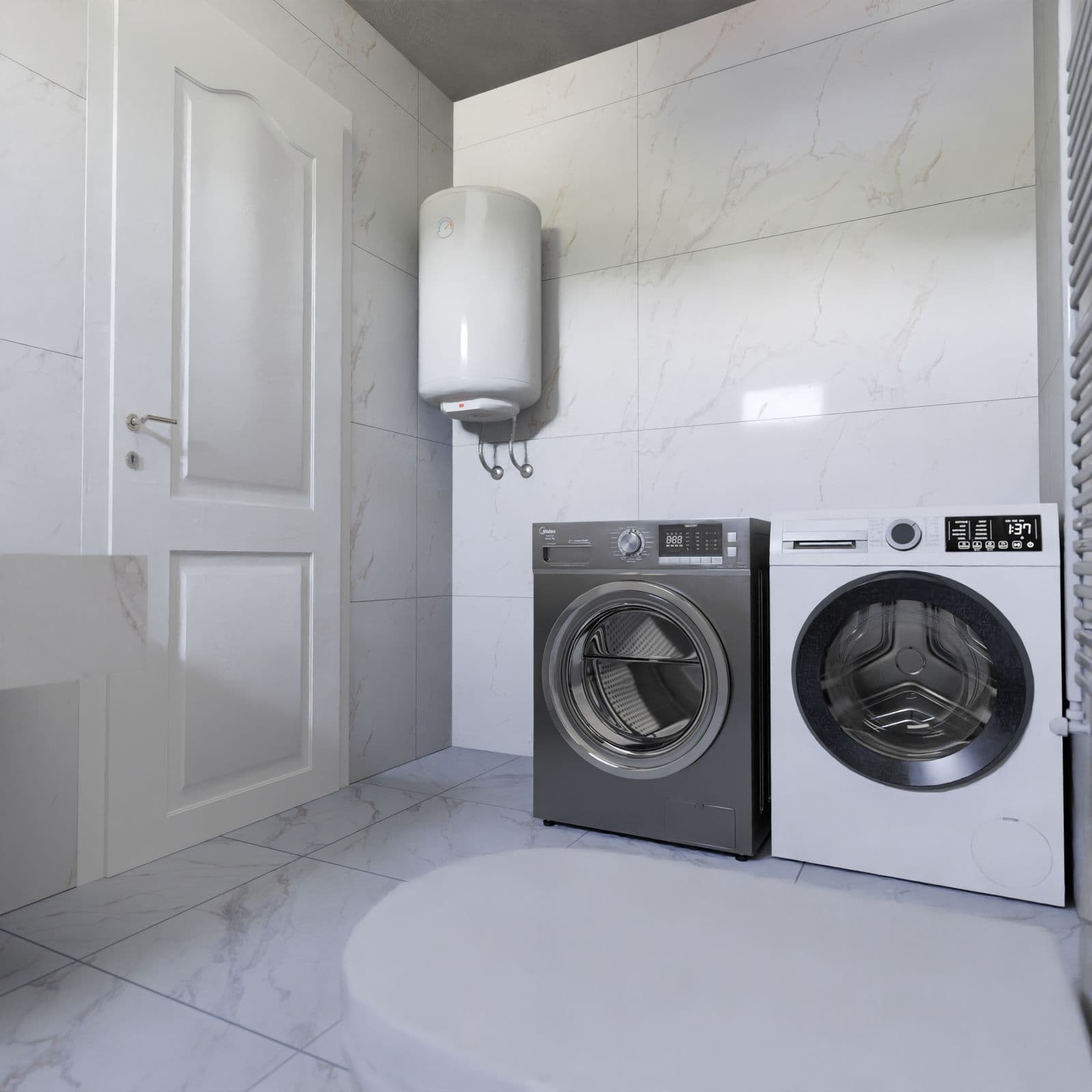 Modern utility room with two washing machines